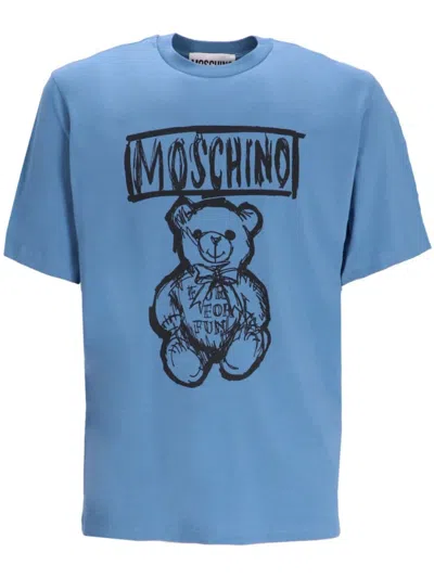 Moschino Teddy Bear Logo-print T-shirt In Multi Light Blue