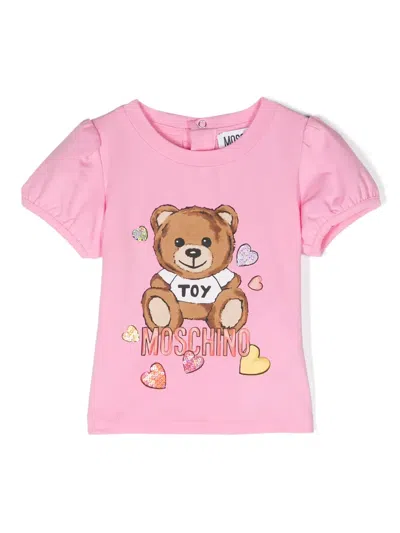 Moschino Babies' Teddy Bear Logo-print T-shirt In Pink