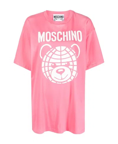 Moschino Teddy Bear Logo Printed T-shirt In Pink