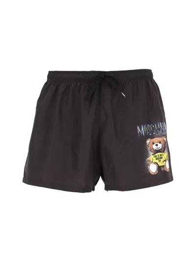 Moschino Teddy Bear Logo Swim Shorts In Black
