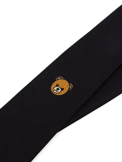 Moschino Teddy Bear Logo-embroidered Tie In Black