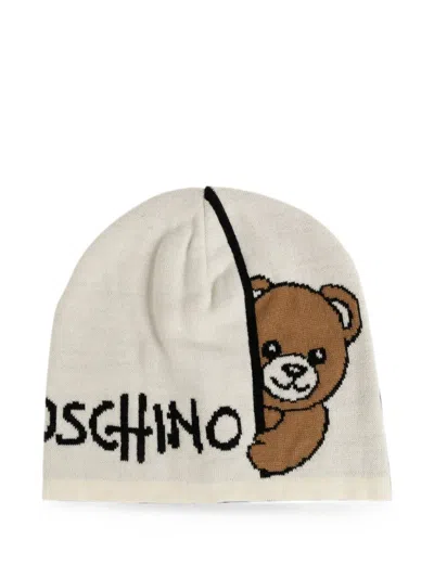 Moschino Kids' Teddy Bear Logo-intarsia Beanie Hat In Neutral