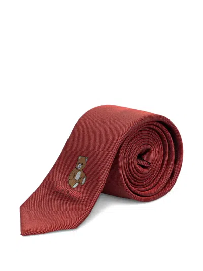 Moschino Teddy Bear Logo-motif Tie In Red