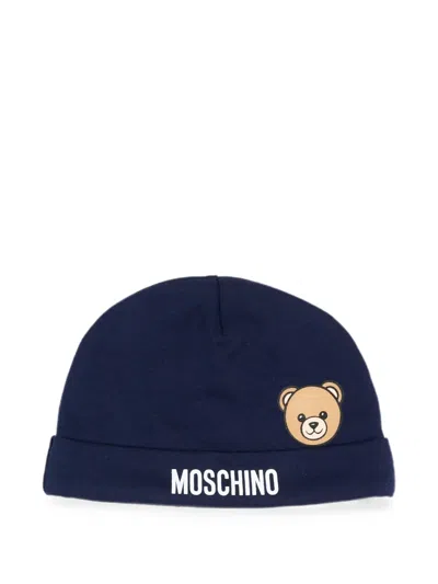 Moschino Babies' Teddy Bear Logo-print Beanie Hat In Blue