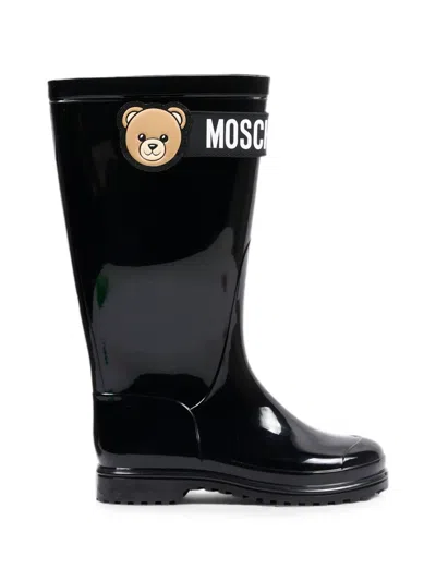 Moschino Kids' Teddy Bear Logo-print Boots In Black