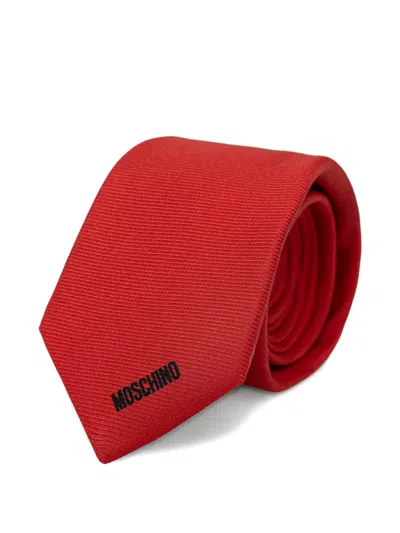 Moschino Teddy Bear Logo-print Tie In Red