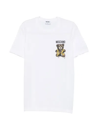 Moschino Cotton Crew Neck Graphic Logo T Shirt In White