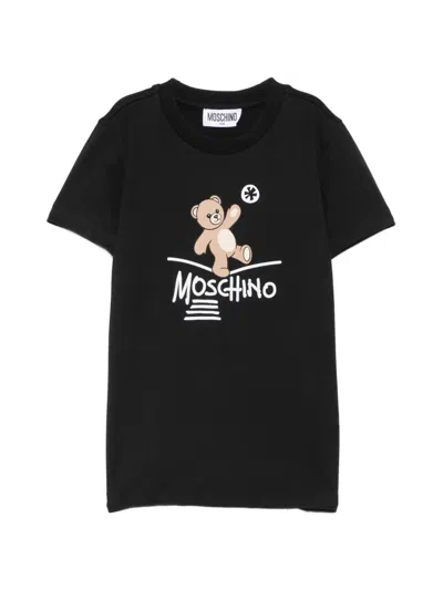 Moschino Kids' Teddy Bear Logo-print T-shirt In Black