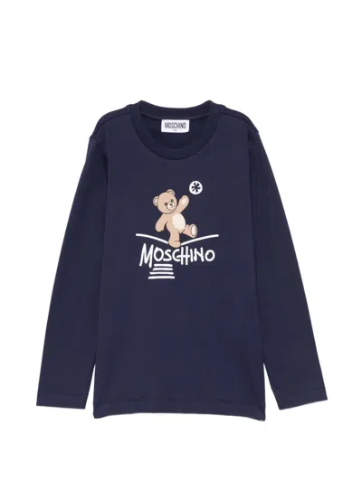 Moschino Kids' Teddy Bear Logo-print T-shirt In Blue