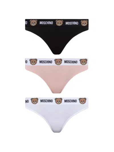 Moschino Teddy Bear Logo-waistband Thongs (set Of Three) In Multi