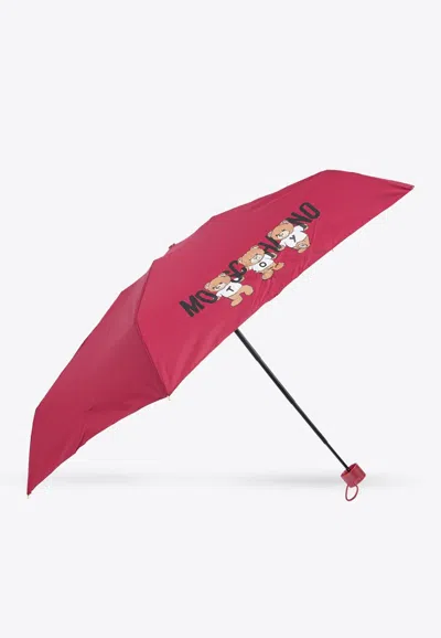 Moschino Teddy Bear Mini Umbrella In Burgundy