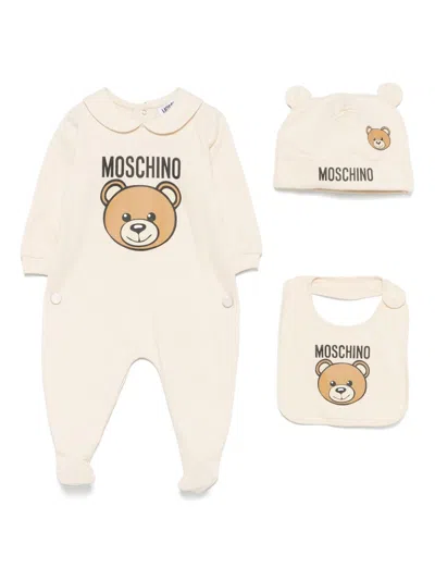 Moschino Teddy Bear-motif Babygow Set In Neutrals