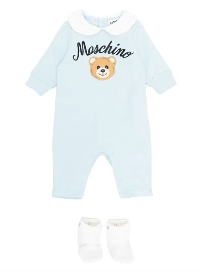 Moschino Teddy Bear Motif Babygrow Set In Blue