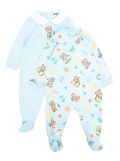 Moschino Teddy Bear Motif Babygrow Set In Blue