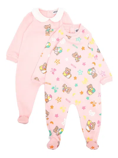 Moschino Teddy Bear Motif Babygrow Set In Pink