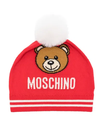 Moschino Kids' Teddy Bear-motif Beanie In 红色