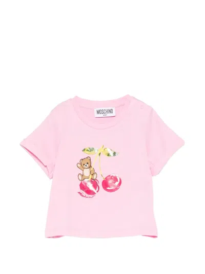 Moschino Babies' Teddy-bear-motif Cherry-detail T-shirt In Pink