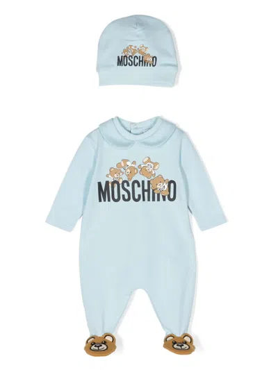 Moschino Teddy Bear-motif Cotton Babygrow Set In Blue