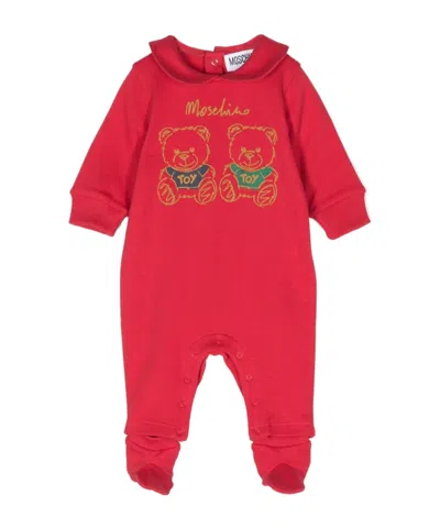 Moschino Babies' Teddy Bear-motif Cotton Pajamas In Red