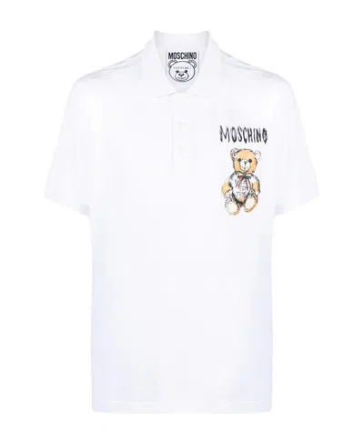 Moschino Teddy Bear-motif Cotton Polo Shirt In White