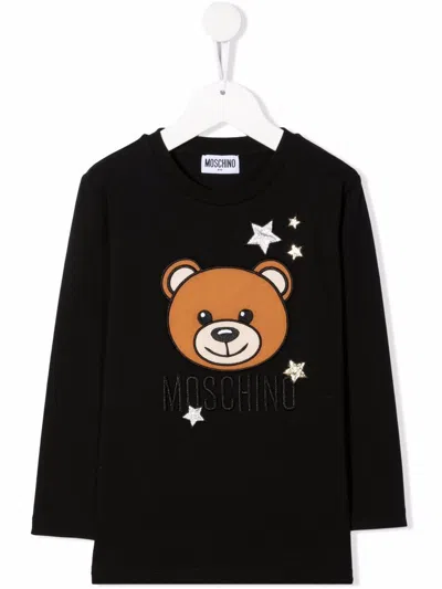 Moschino Kids' Teddy Bear-motif Cotton T-shirt In Black