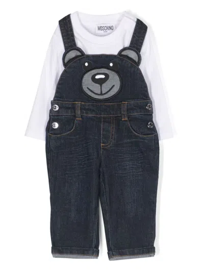 Moschino Babies' Dungarees Sweatshirt Set In Blue