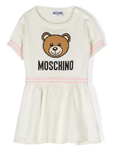Moschino Babies' Teddy Bear-motif Dress In Neutrals