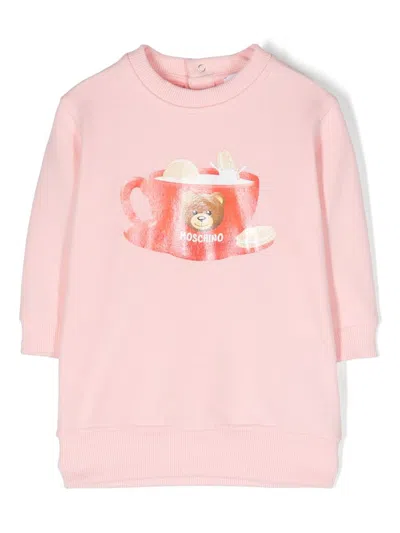 Moschino Babies' Teddy Bear-motif Jersey-fleece Dress In Pink