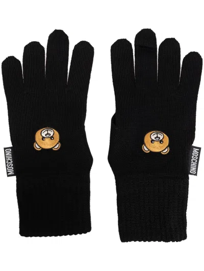 Moschino Teddy Bear-motif Knitted Gloves In Black