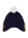 Moschino Teddy Bear-motif Pompom Beanie In Blue
