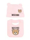 Moschino Teddy Bear-motif Pompom Beanie Set In Pink