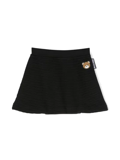 Moschino Kids' Teddy Bear-motif Ribbed Skirt In Black