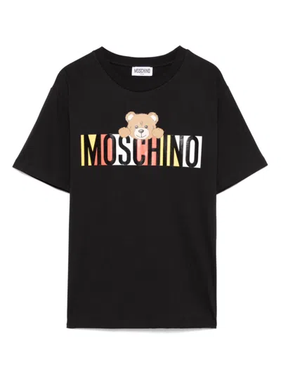 Moschino Kids' Teddy Bear-motif T-shirt In 黑色