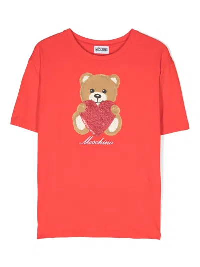 Moschino Kids' Teddy Bear-motif T-shirt In Red