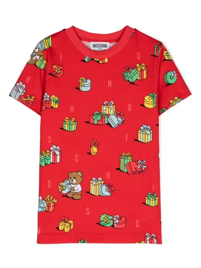 Moschino Kids' Teddy Bear-motif T-shirt In Red