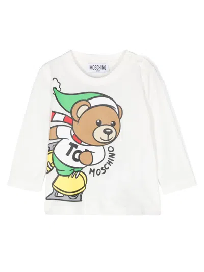 Moschino Babies' T-shirt Mit Teddy-motiv In Weiss
