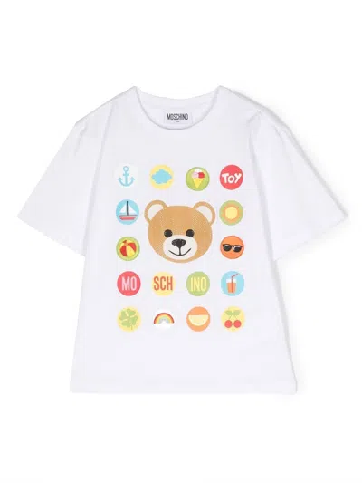 Moschino Kids' Teddy Bear Motif T-shirt In White
