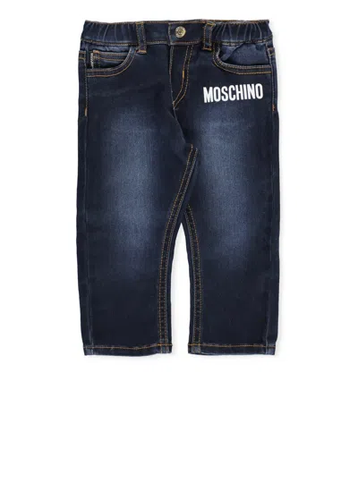 Moschino Kids' Teddy Bear Motif Washed Denim Jeans In Blu