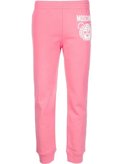 Moschino Teddy Bear Organic Cotton Track Trousers In Rosa