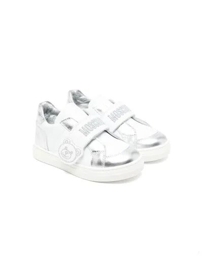 Moschino Kids' Teddy Bear Panelled Sneakers In 白色