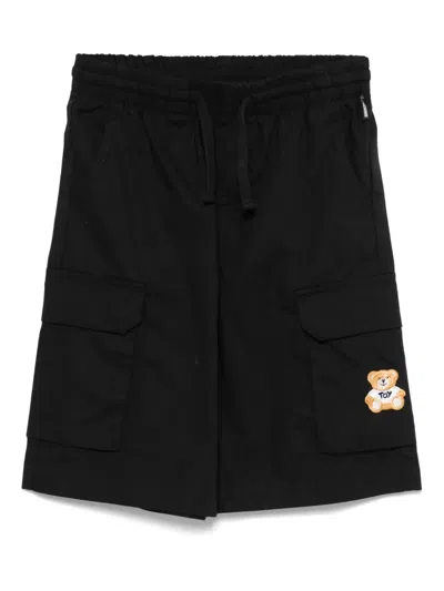 Moschino Kids' Teddy Bear-patch Cargo Shorts In 黑色