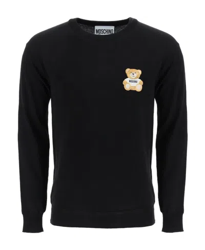 Moschino Teddy Bear Patch Crew-neck Jumper In Black