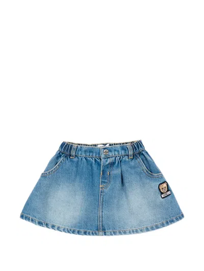 Moschino Babies' Teddy Bear Patch Denim Skirt In Blue