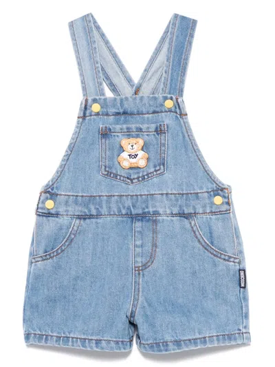 Moschino Babies' Teddy Bear-patch Dungarees In Blue