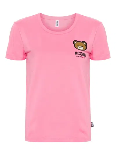 Moschino Teddy Bear-patch Mélange T-shirt In Pink