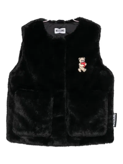 Moschino Kids' Teddy Bear-patch Pocket Vest In Black