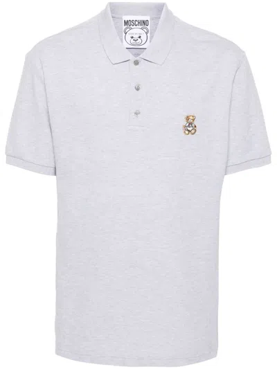 Moschino Polo Shirt With Teddy Bear Application In Grey