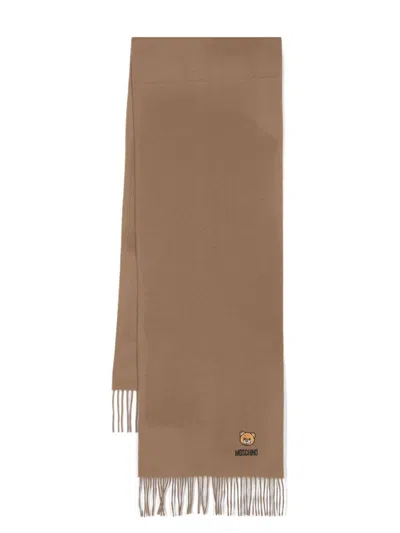 Moschino Teddy Bear-patch Scarf In Brown