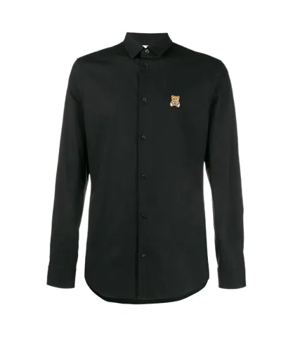 Moschino Teddy Bear Patch Shirt In Black