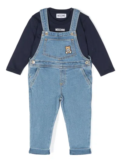 Moschino Babies' Teddy Bear-patch T-shirt And Dungarees In Blue